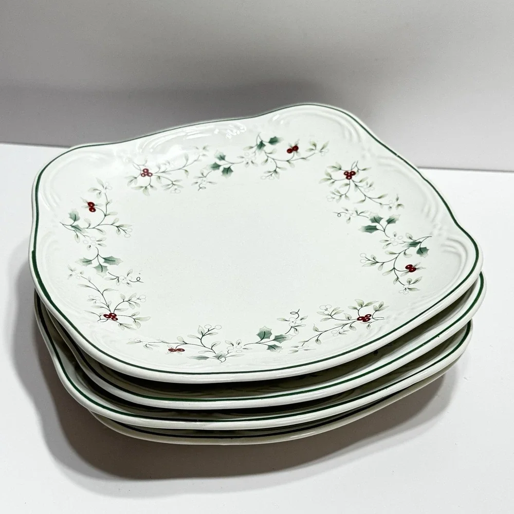 Lot 4 Pfaltzgraff Winterberry Square Salad Plate Set Christmas